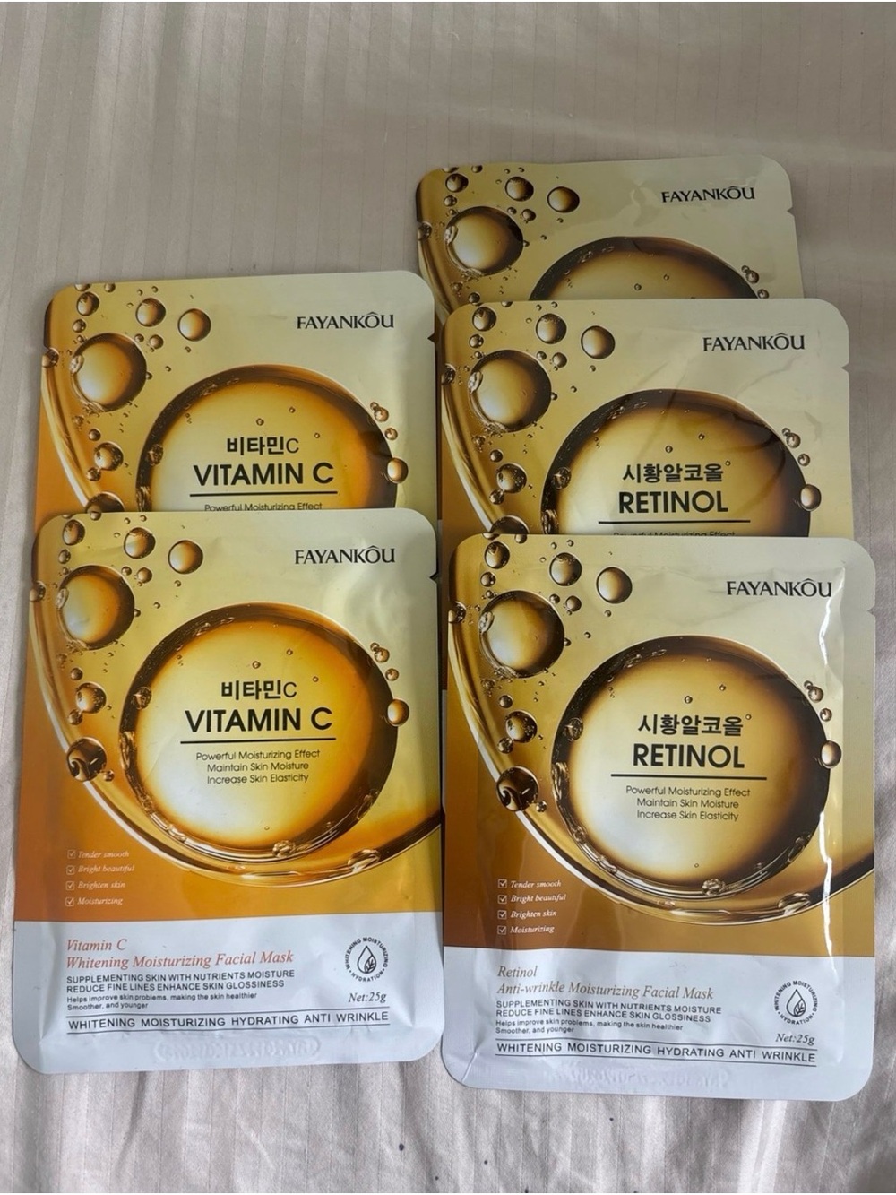 FAYANKOU Vitamin C & Retinol Facial Mask Duo - Gold and White Packets